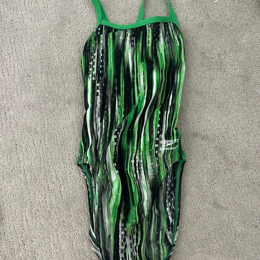 Speedo Green Striped Swimsuit